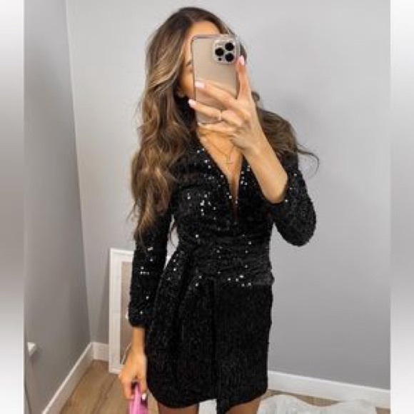 6. | Size Small | Zara | Black Sequin Velvet Dress - Picture 4 of 9